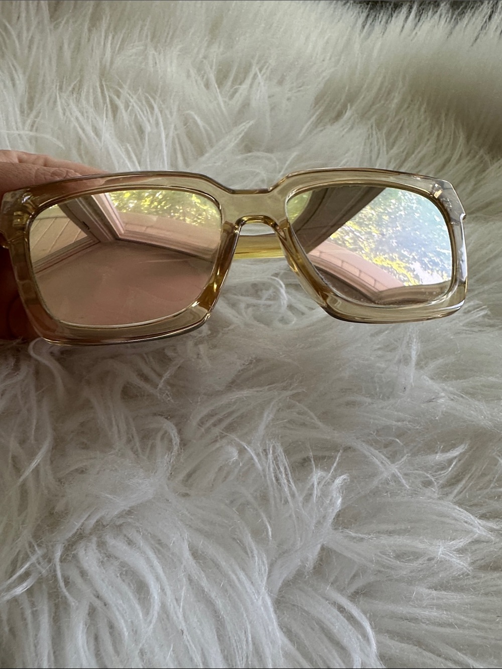 Le Specs Champagne Frame Sunglasses with Pink Lenses